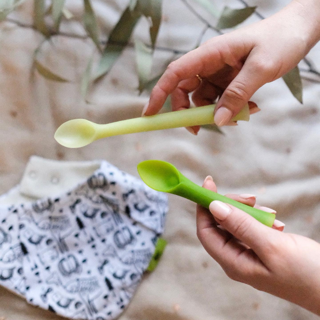 Lot Of 4 Ola Baby Silicone Training Spoon Teether Green Feeding Flexible